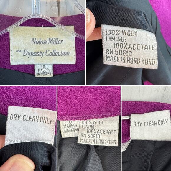 VTG Nolan Miller Purple Black Wool Embellished Beaded Jacket Skirt Outfit Set 10 - Picture 13 of 16